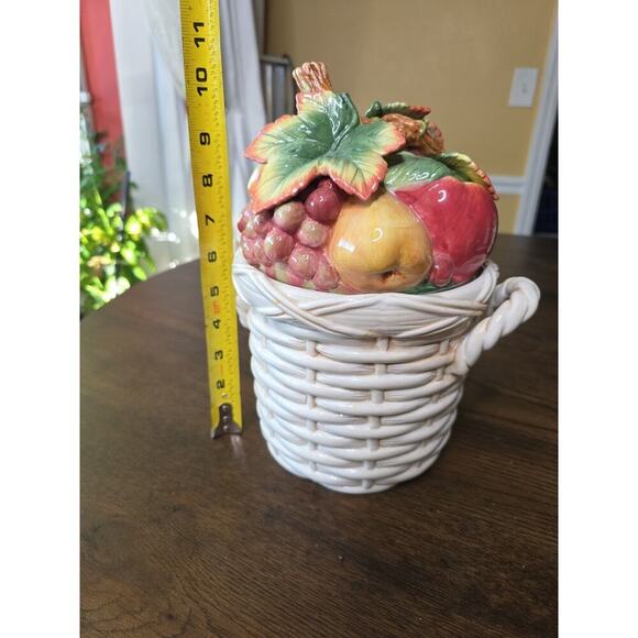 Fitz & Floyd Basket Weave Cookie Jar / Canister - Apple Pear Grape Peach 11 X 9 - Picture 16 of 16